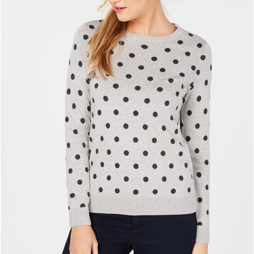Charter club cashmere gray white polka dot sweater size large